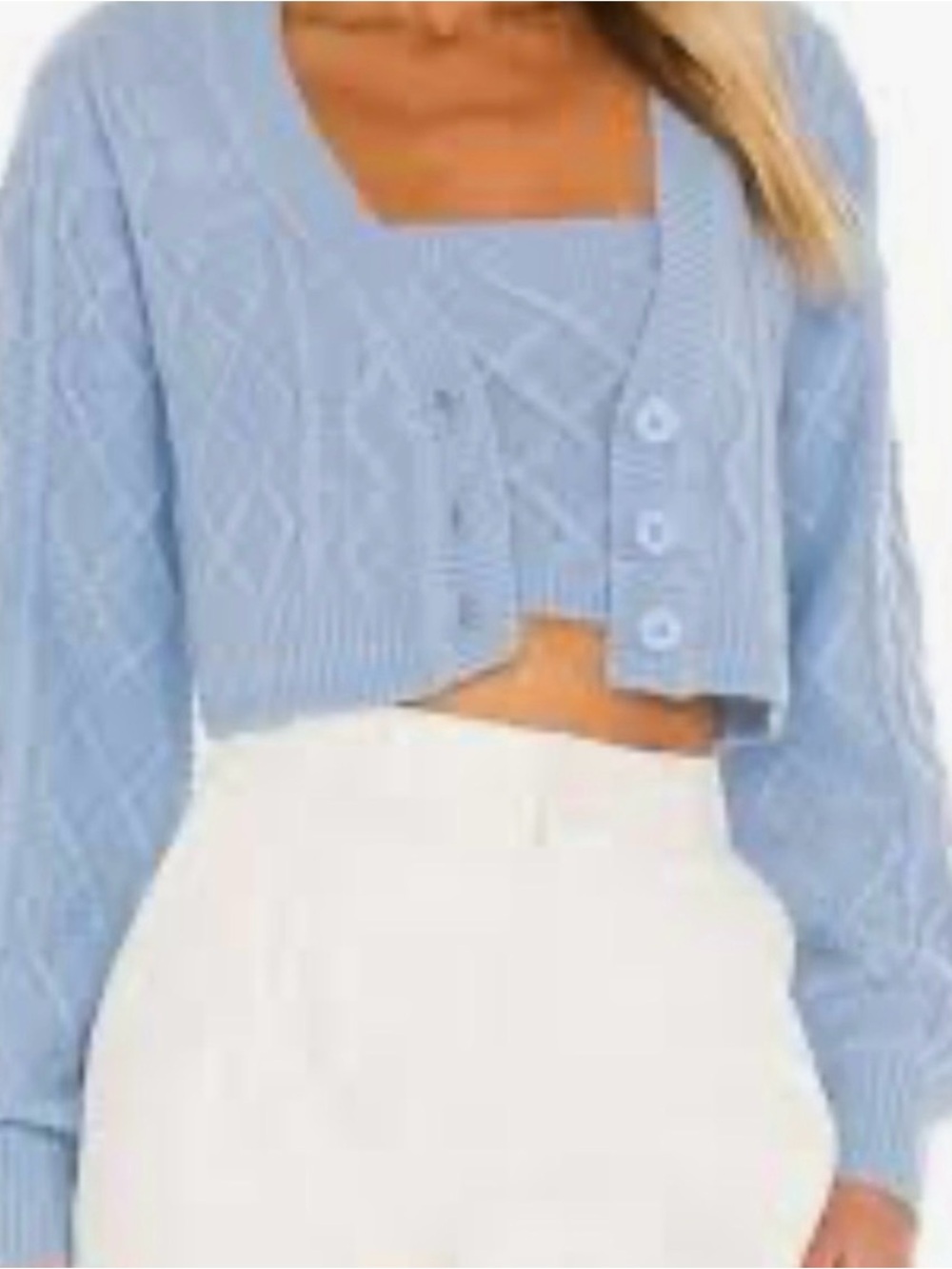 Lovers + Friends Cropped Light Blue Knit Cardigan Set